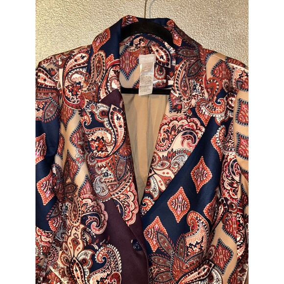 Chico’s Drama Patch Old Money Mob Wife Boho western Brown Blue Duster / Coat - Picture 2 of 13